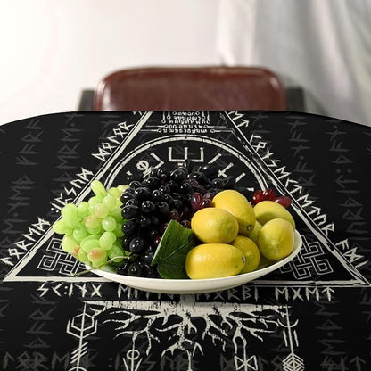 Vintage Viking Pattern Tablecloth, Gothic Helm of Terror Scandinavian Viking Seasonal Table Cloth Waterproof Wipeable Table Cover for Picnic Holiday Party Kitchen Dining 55x55