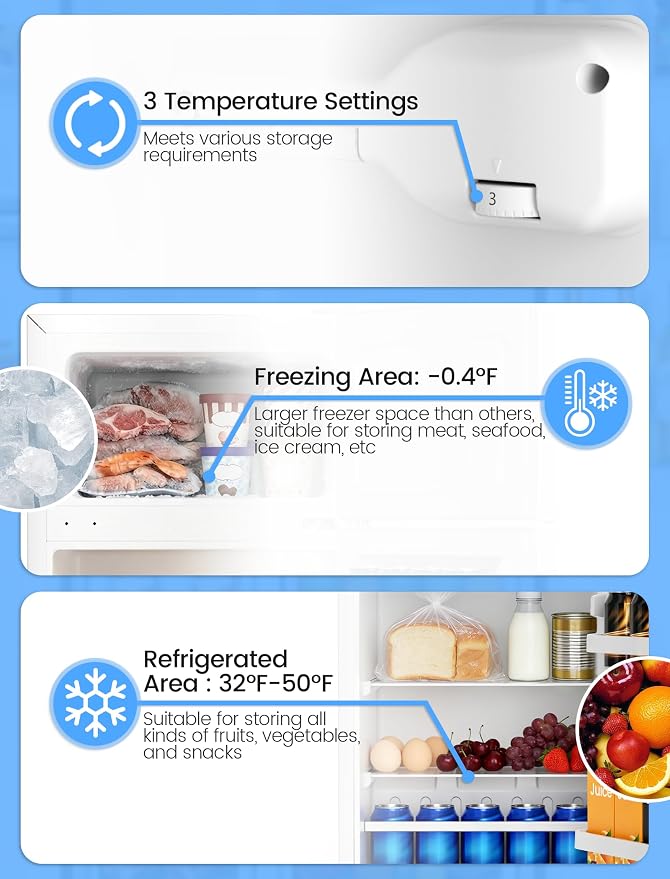 COWSAR 4.5 Cu.Ft Mini Fridge With Freezer, 2-Door Compact Dorm Refrigerator With 2 Removable Shelves, 3 Level Adjustable Thermostat, Commercial Office Fridge for Bedroom, Kitchen, Apartment, White