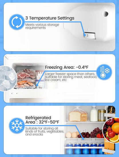 COWSAR 2.5 Cu.Ft Mini Fridge with Freezer, Double Reversible Door Compact Apartment Refrigerator with 2 Removable Shelves, Commercial Dorm Fridge for Bedroom, Office, Kitchen, Dorm, White