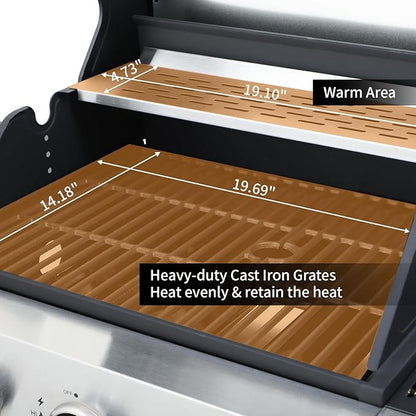 3 Burner Propane Gas Grill, 39,000 BTU Outdoor BBQ Grill with Side Burner and Cast Iron Grates, Cabinet Style Storage Gas Barbecue Grill for Backyard Patio
