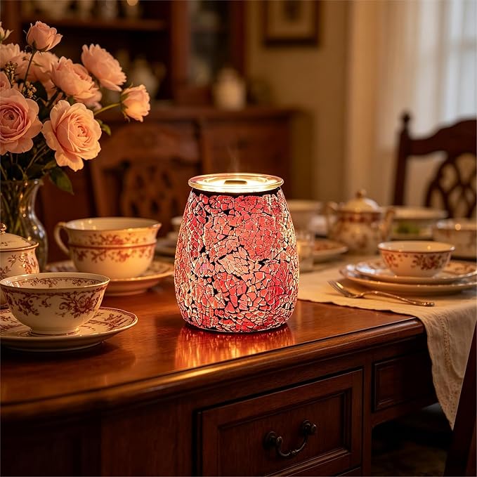 Dicimi Candle Warmer Lamp with Timer, Electric Wax Melt Warmer with Stepless Dimming & 2-10H Auto-Off, 2-in-1 Scented Wax Warmer & Night Light, Gradient Glass Home Decor for Bedroom Office