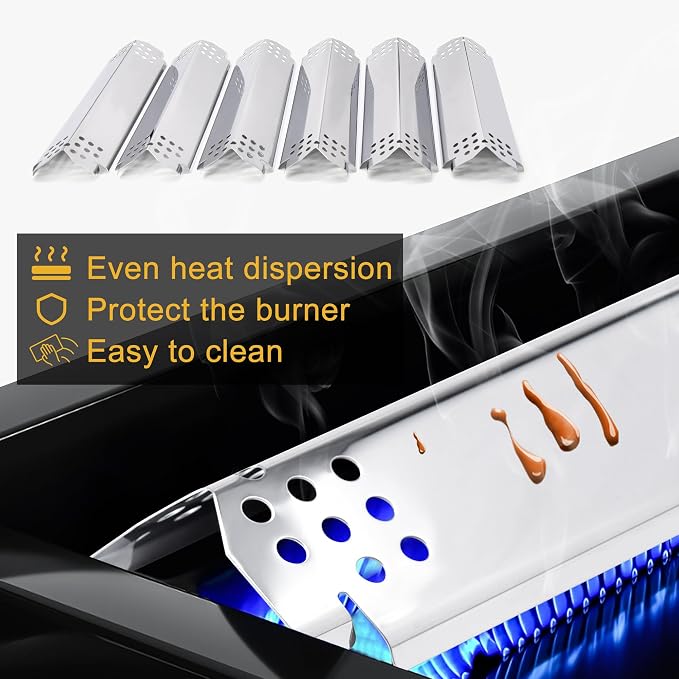 Grill Replacement Parts for Nexgrill 6 Burner 720-0898, 730-0898, Cast Iron Grill Grates, Heat Plates and Burners Kit for Nexgrill Replacement Parts 6 Burner