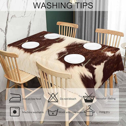 52x70 Inch Tablecloth Cowhide, Farm Cattle Cow Fur Cowhide Print Non-Fading Table Covers Kitchen Dinning Tabletop Decoration, Washable Table Cloth for Outdoor and Indoor Use