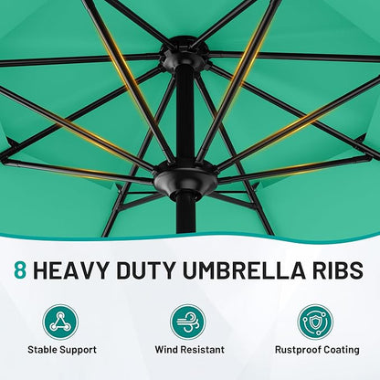 AreShark 9ft 2 Tiers Patio Umbrella - Outdoor Umbrella Waterproof UV Protection, Market Table Umbrella w/Push Button Tilt&Crank for Pool, Porch, Garden(Turquoise)
