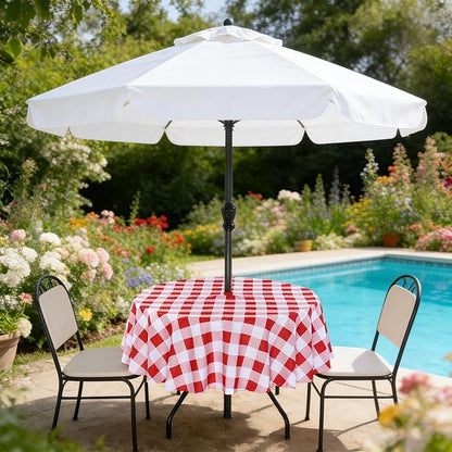 Poise3EHome Round Outdoor Tablecloth with Umbrella Hole and Zipper,Red and White Gingham 60 Inch,SpillProof Washable Table Cloth for Spring Summer Patio Garden Poolside Picnic Camping BBQS