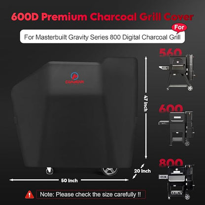 Comnova Grill Cover for Masterbuilt Gravity Series 800 Digital Charcoal Grill and Smoker, Waterproof & Heavy Duty, 600D Charcoal Grill Cover for MB20040221, Black (56" x 20" x 47")