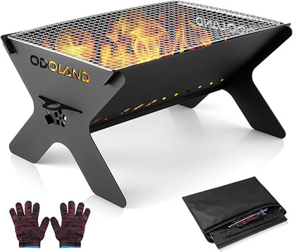 Odoland Bundle - 2 Items Camping Campfire Grill and 29pcs Stainless Steel Utensils Camping Tableware Kit