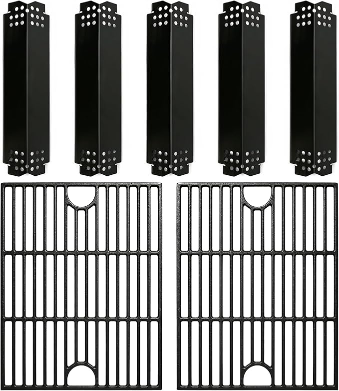 720-0888 Grill Grate Heat Tent Replacement Parts for Nexgrill 5 Burner 720-0888N, 4 Burner 720-0830H, 13 x 17 Cast Iron Cooking Grates, Porcelain Steel Heat Plate Shield for Home Depot Next Grill