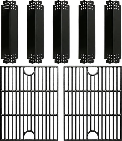 720-0888 Grill Grate Heat Tent Replacement Parts for Nexgrill 5 Burner 720-0888N, 4 Burner 720-0830H, 13 x 17 Cast Iron Cooking Grates, Porcelain Steel Heat Plate Shield for Home Depot Next Grill