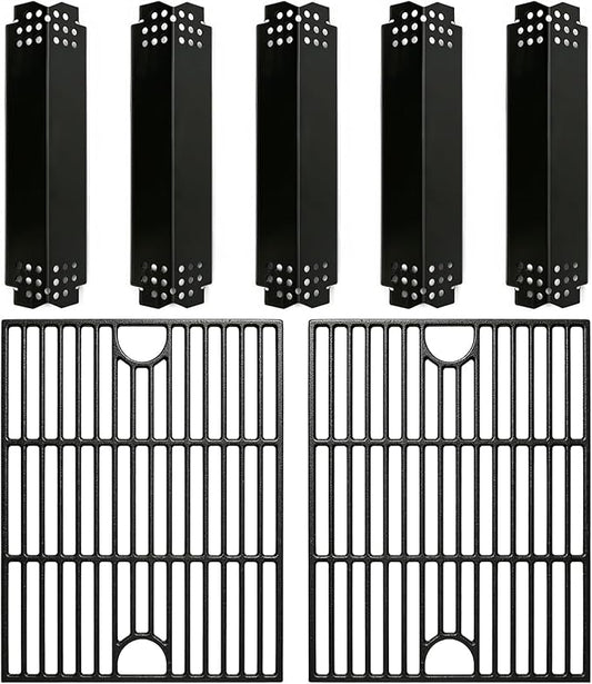 720-0888 Grill Grate Heat Tent Replacement Parts for Nexgrill 5 Burner 720-0888N, 4 Burner 720-0830H, 13 x 17 Cast Iron Cooking Grates, Porcelain Steel Heat Plate Shield for Home Depot Next Grill