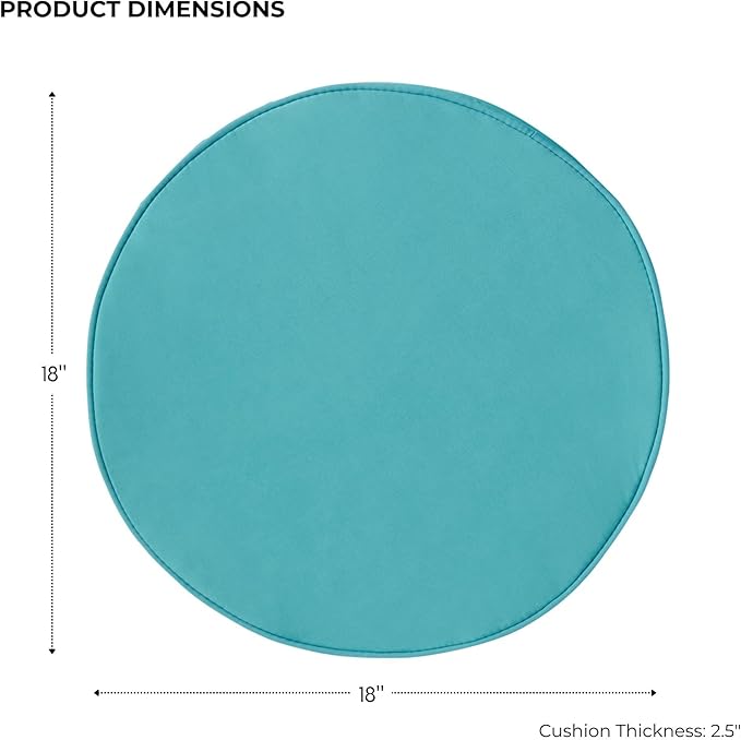 Set of 2 Outdoor 18 inch Round Patio Dining Chair Pads – Comfortable Fiber-Filled Seat Cushions with Ties, Reversible Polyester Fabric - Teal