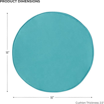 Set of 2 Outdoor 18 inch Round Patio Dining Chair Pads – Comfortable Fiber-Filled Seat Cushions with Ties, Reversible Polyester Fabric - Teal