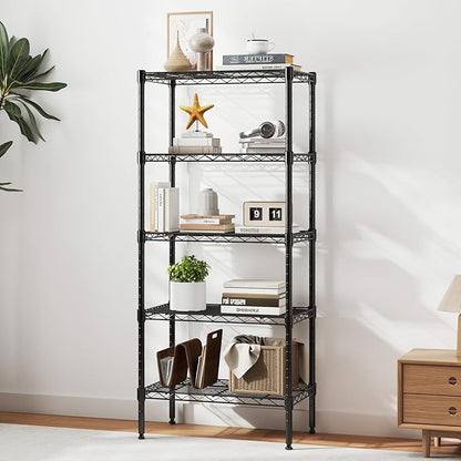 DUMOS 5-Tier Metal Wire Storage Shelves, Adjustable Standing Storage Rack Shelf, Heavy Duty Steel Shelving Unit Organizers for Kitchen Bathroom Pantry Garage, 23.2" Wx13.4 Dx60.1 H, Black