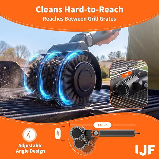 Electric Grill Cleaner 3-in-1 Kit, Cordless BBQ Grill Cleaner with Adjustable Angle, High Torque Motor, 3-Speed Rotating Grill Cleaning Brush for Burnt-On Grease & Grill Grates, Rechargeable