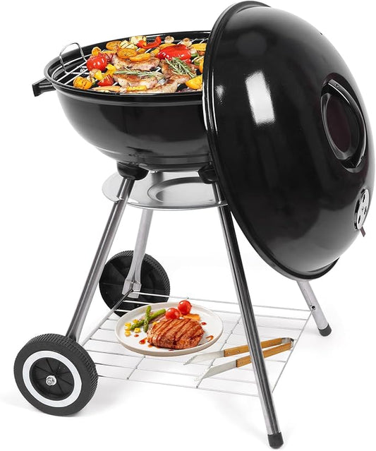 Outvita Charcoal Grill, 18 inch Stainless Steel BBQ Charcoal with Wheels and Storage Holder for Camping, Picnic, Barbecue, Party, Outdoor Activities