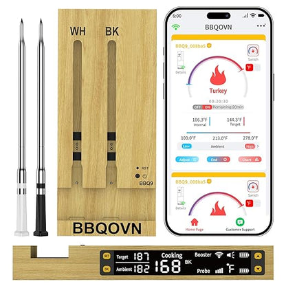 WiFi Wireless Meat Thermometer Unlimited Range 7 NIST Certified Accuracy Sensors Sub-1G(10X Stronger Than Bluetooth) APP&Magnetic Smart Digital Base for BBQ,Oven,Smoker,Grill