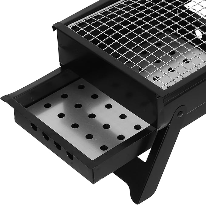 HEMOTON Foldable Portable Charcoal Grill Small Outdoor Bbq Grill with Upgraded Pull-out Charcoal Box Thickened Medium Size for 1-3 People Camping Patio Backyard Cooking