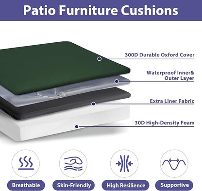 IPYNBAP Outdoor Chair Cushions Set of 4 -Waterproof Outdoor Seat Cushions for Patio Furniture, Patio Chair Cushion with Handle and Ties, Out Door Chair Pads,17x16x2-Square, Forest Green