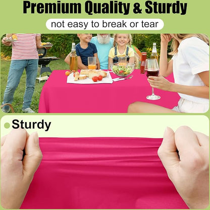 Smiry Disposable Table Cloth - 15 Pack, 54 x 108 Inch Waterproof Rectangle Tablecloths for Parties, Decorative Plastic Table Cover, Leakproof & Sturdy, Hot Pink