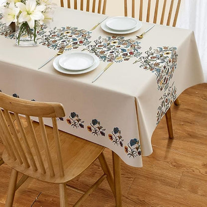 AIRCOWRIE Waterproof Vinyl Tablecloths, Heavy Duty Oil Proof Spill Proof Plastic Table Cloth, Wipe Clean PVC Table Cover for Spring Indoor and Outdoor Use (Embroidery Flower, 54”×54”, Square)
