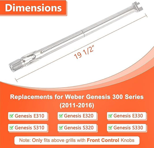 QuliMetal Grill Parts for Weber Genesis 330 – SUS304 Grill Burners for Weber Genesis E310, E320, E330, S310, S320, S330 (2011-2016), Front Control Knob Gas Grills Replace Weber 62762, 4-Pack
