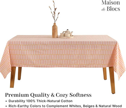 100% Cotton Hand Block Printed, Tablecloth for Kitchen, Dining, Table Cover for Parties, Chritmas, Weddings, Barbecues and Summer picnics Table Cloth (Pink)