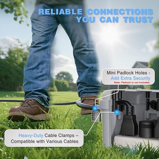 Flemoon Medium Outdoor Electrical Box (11.5x5.2x4 inch), IP54 Waterproof Extension Cord Cover w/6 Cable Entry Ports, Weatherproof Connection Box for Power Strip, Timer, Holiday Lights, Light Grey