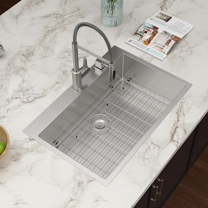 30x22 Drop In Kitchen Sink - Couoko 30 Inch 16 Gauge T304 Stainless Steel Drop In Sink Large Deep Handmade Single Bowl Kitchen Sinks with Accessories, 30"x22"x9"