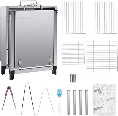 Portable Charcoal Grill, Foldable Suitcase BBQ Grill for Camping & Outdoor Barbecue, Height Adjustable Camping Grill with Accessories, Large Capacity Barbecue Fire Pit for Patio and Family Gathering,