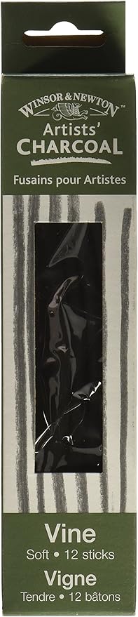 Winsor & Newton Artist Vine Charcoal Sticks, Soft, Box of 12 Sticks