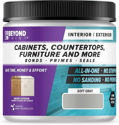 Beyond Paint All-in-One Refinishing Paint, No Sanding, Matte Finish for Cabinets, Countertops, Furniture and Doors, 1 Pint, Soft Gray | All-in-One Bonder and Primer and Finisher, Water-Based, No Sanding and Priming