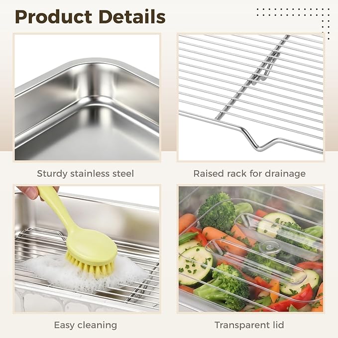 ZALIR Grilling Prep & Serve Trays Kit - 15.7 x 11.8 in Large Capacity Stainless Steel Pans with Lid, Rack, Cutting Board, Tongs, Brush for BBQ, Outdoor Cooking