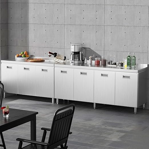 ZZV Stainless Steel Table Cabinet for Prep & Work 21 x 66 Inch, Heavy Duty Prep Table with 4 Pull-Out Doors, Commercial Workbench with Cabinet for Kitchen, Restaurant, Hotel, Garage, and Warehouse