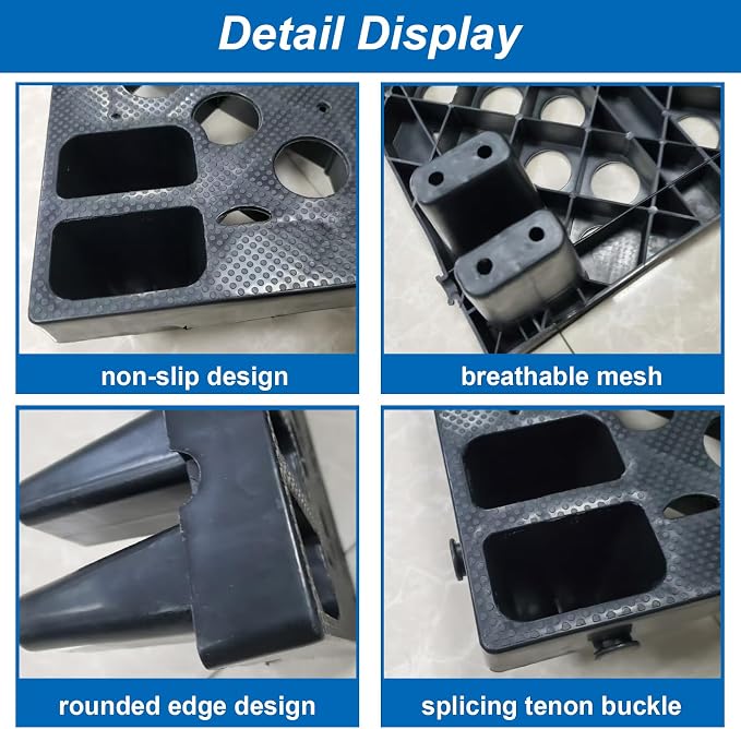 Plastic Pallets, Lightweight Moisture-Proof Floor Pallet, Interlocking with Breathable Grids Storage Pad, Applicable to Indoor and Outdoor, Garages, Kitchen, Basement (6 Pcs 11.8 * 19.7 * 3.9)