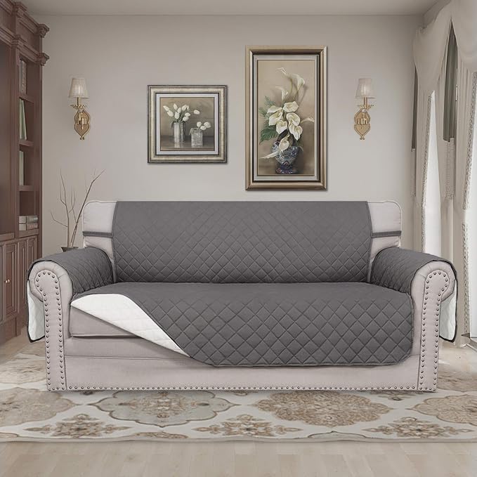 Easy-Going Reversible Couch Cover, 2 Cushion Sofa, Gray/Ivory | Oversized Loveseat Slipcover For Dogs, Water Resistant Mat, Living Room, Non-Slip Sofa Cover, Pet Friendly