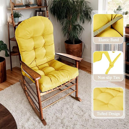 Adirondack Chair Seat Cushion for Outdoor Patio Wicker Porch Furniture | Waterproof cover with straps, PP cotton, high back thick seat pad for adirondack rocking chair lawn indoor outdoor 44x19x4