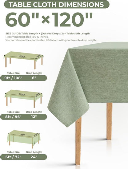 Decorelia Linen Texture Table Cloths for 6 Ft Rectangle Tables-6 Pack, Sage Green Washable Polyester Rustic Fabric Faux Linen Table Cloth Cover for Wedding,Outdoor,Events, Party,Banquet, 60x102 Inch