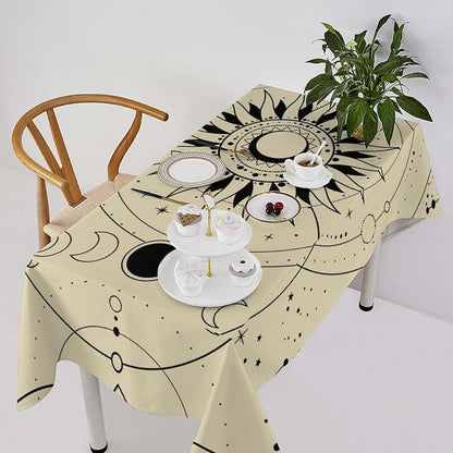Vintage Tarot Moon Sun Tablecloth Moon Phase Star Galaxy Space Esoteric Astrology Table Cloth Water Resistant Wipeable Table Cover for Farmhouse Picnic Party Holiday Kitchen Dinner Table 55"x55"