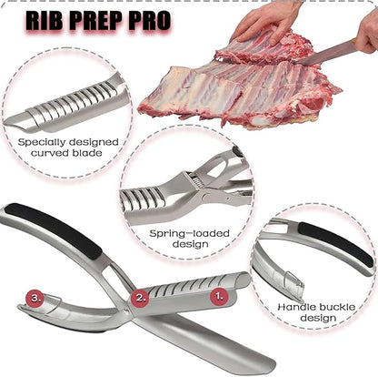 Rib Membrane Removal Tool, Rib Prep Tool, Stainless Steel BBQ Rib Skinner with 2Pcs Tweezers Pliers and Gloves, for Easy Rib Skinner, Kitchen Gadgets for Barbecue Enthusiasts & Chefs