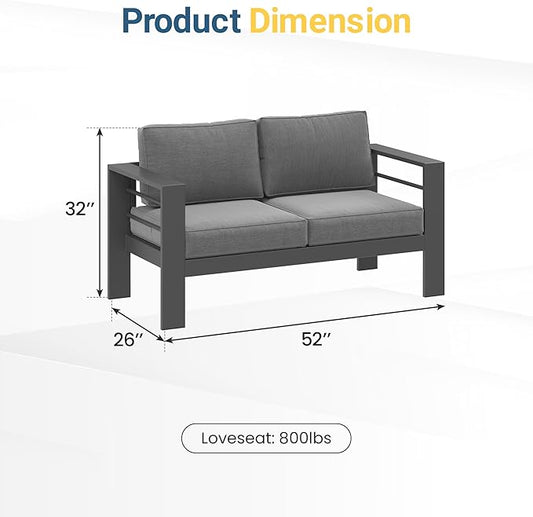 Wisteria Lane Metal Patio Furniture Sofa, All-Weather Outdoor Couch with Upgraded Cushions, Weather-Resistant Heavy Duty Modern Outdoor 2 Seats Sofa for Garden, Balcony, Deck, Backyard, Dark Grey