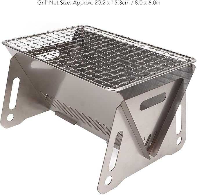 Topyond Foldable BBQ Grill, Portable Stainless Steel Charcoal Grill with Ventilation Holes, Heat Resistant Campfire Grill for Outdoor Cooking, Camping, Patio Use