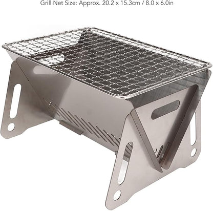Topyond Foldable BBQ Grill, Portable Stainless Steel Charcoal Grill with Ventilation Holes, Heat Resistant Campfire Grill for Outdoor Cooking, Camping, Patio Use