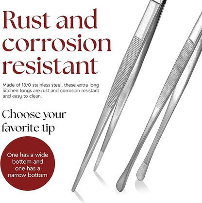 Namre Cooking Tweezer Chopstick Tongs, 2-Pack Stainless Steel, Silver | Ideal for plating, serving & precision cooking; slim chopstick-style design for delicate food handling