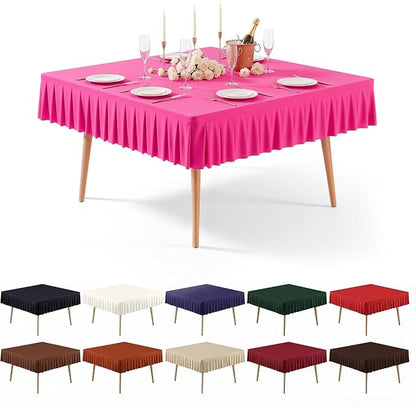 PARTISKY Hot Pink Spandex Square Tablecloths 54x54 Inch, Wrinkle Free Fitted Card Table Cloth Stretch Square Table Cover for Kitchen Dinner, Holiday Party, Wedding Banquet, Display Trade Show