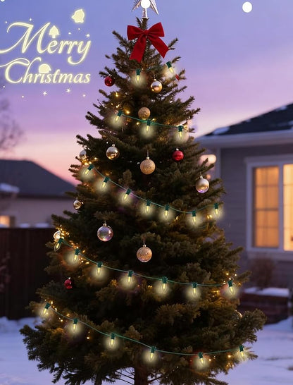 C7 Clear Christmas String Lights, 26Ft Vintage Christmas Decoration with 27 5W Clear Glass Incandescent Bulbs, Hanging Outdoor String Lights for Holiday Party Patio Roofline Wedding Xmas Decor