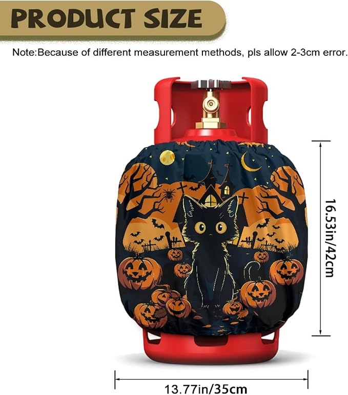 Black Cat Propane Tank Cover 20lb Waterproof Gas Tank Cylinder Cover for Outdoor Easy to Install RV Gas Cylinder Protector for All Season Gift for Halloween