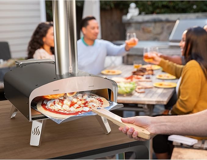 Mimiuo 12" Wood Pellet Pizza Oven Outdoor 35 Lbs – 60 Sec Bake, Stone/Peel | Heavy Duty, Portable, Complete Baking Tool with Stone, Peel & Cover, Easy Operation, for Backyard Party Outside Camping
