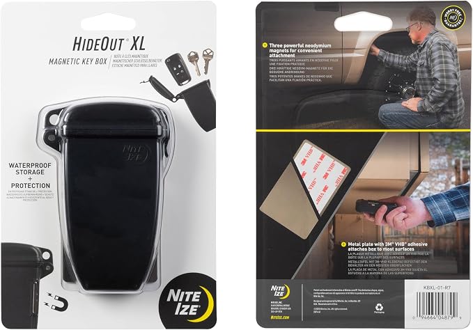 Nite Ize Hideout Magnetic Key Box - Waterproof Key Hider - Magnetic Key Holder & Box - Waterproof Key Storage for Spare Keys - Black, Extra Large