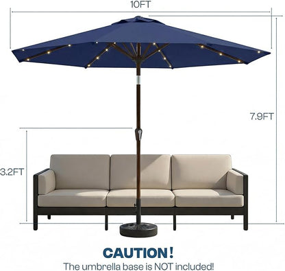 10FT Solar Patio Umbrella with Lights, Outdoor Table Market Umbrella with 32 LED Lights, 8 Sturdy Ribs, Push Button Tilt and Crank for Pool, Deck and Garden, UV-Resistant
