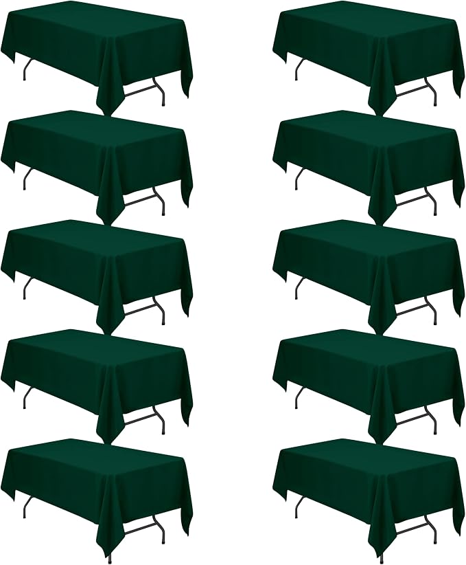 BRILLMAX 10 Pack Hunter Green Tablecloths 60x102 in for 6ft Rectangle Table | 150 GSM Polyester Fabric, 15" Standard Drop, Water, Stain & Wrinkle Resistant Cloth Cover for Wedding Reception Banquet Party